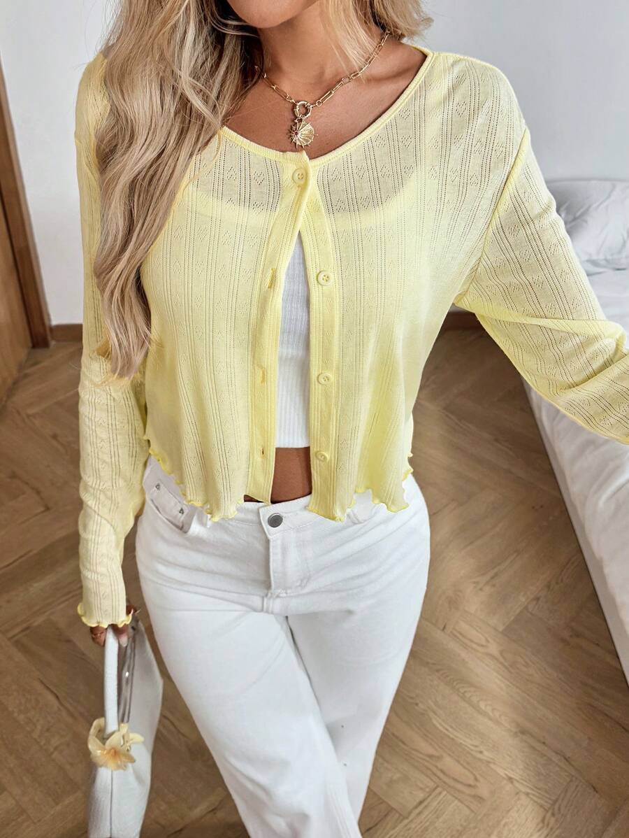 SHEIN Easowa جاكيت نسائي خفيف بأزرار أمامية بلون أصفر فاتح