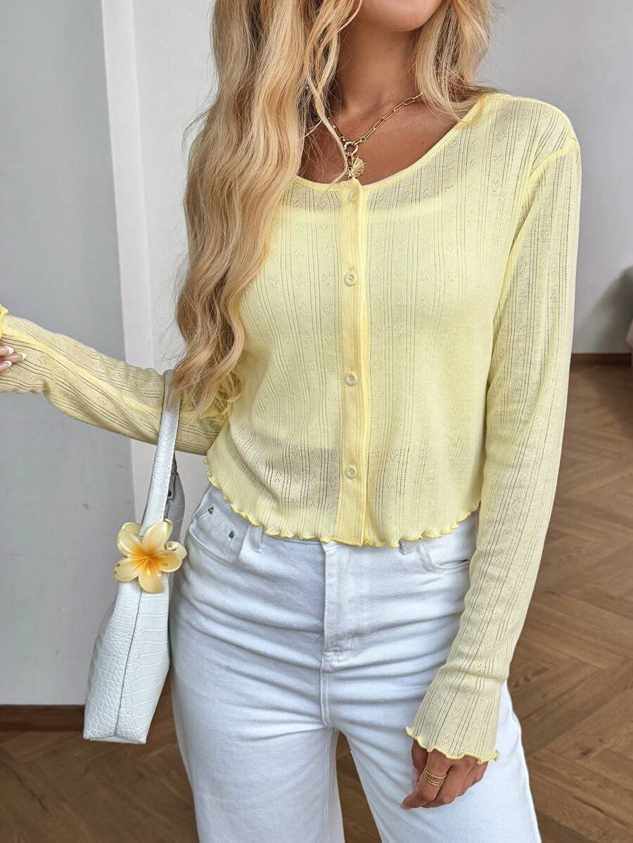 SHEIN Easowa جاكيت نسائي خفيف بأزرار أمامية بلون أصفر فاتح