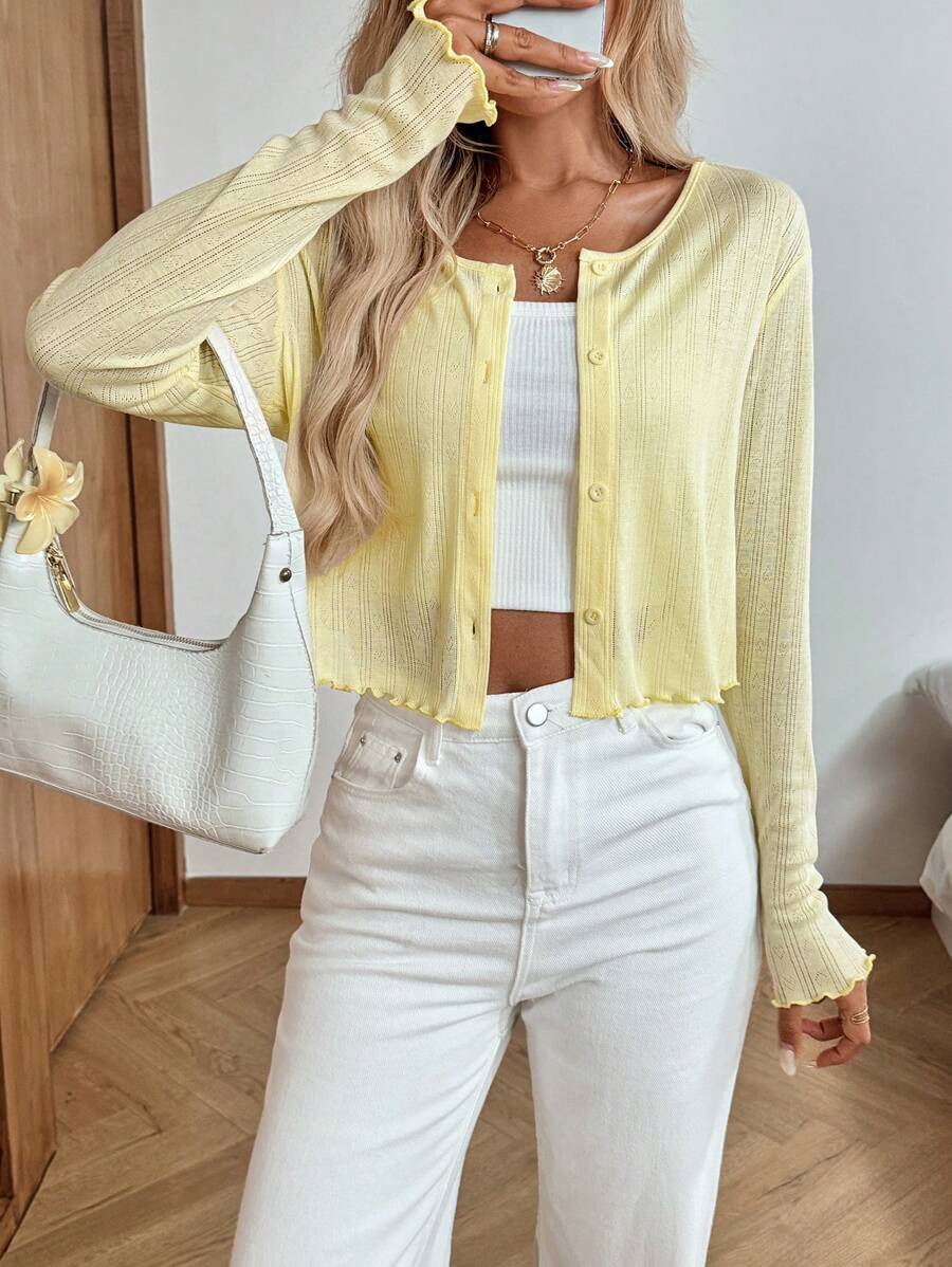 SHEIN Easowa جاكيت نسائي خفيف بأزرار أمامية بلون أصفر فاتح