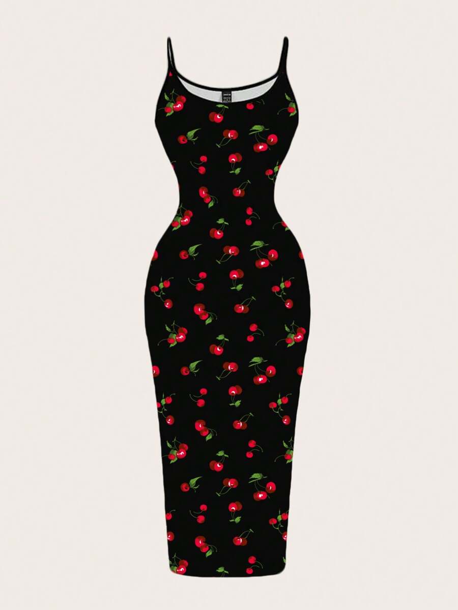 SHEIN EZwear فستان ضيق بطبعة كرز
