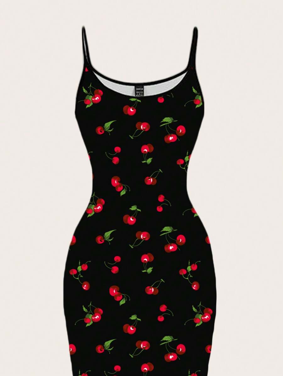SHEIN EZwear فستان ضيق بطبعة كرز
