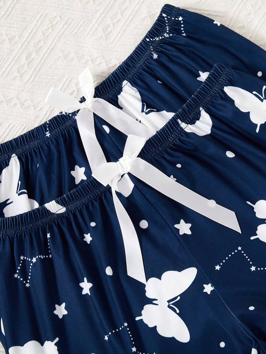 SHEIN طقم بيجامة نسائي 3 قطع مطبوع بالفراشات والفضاء