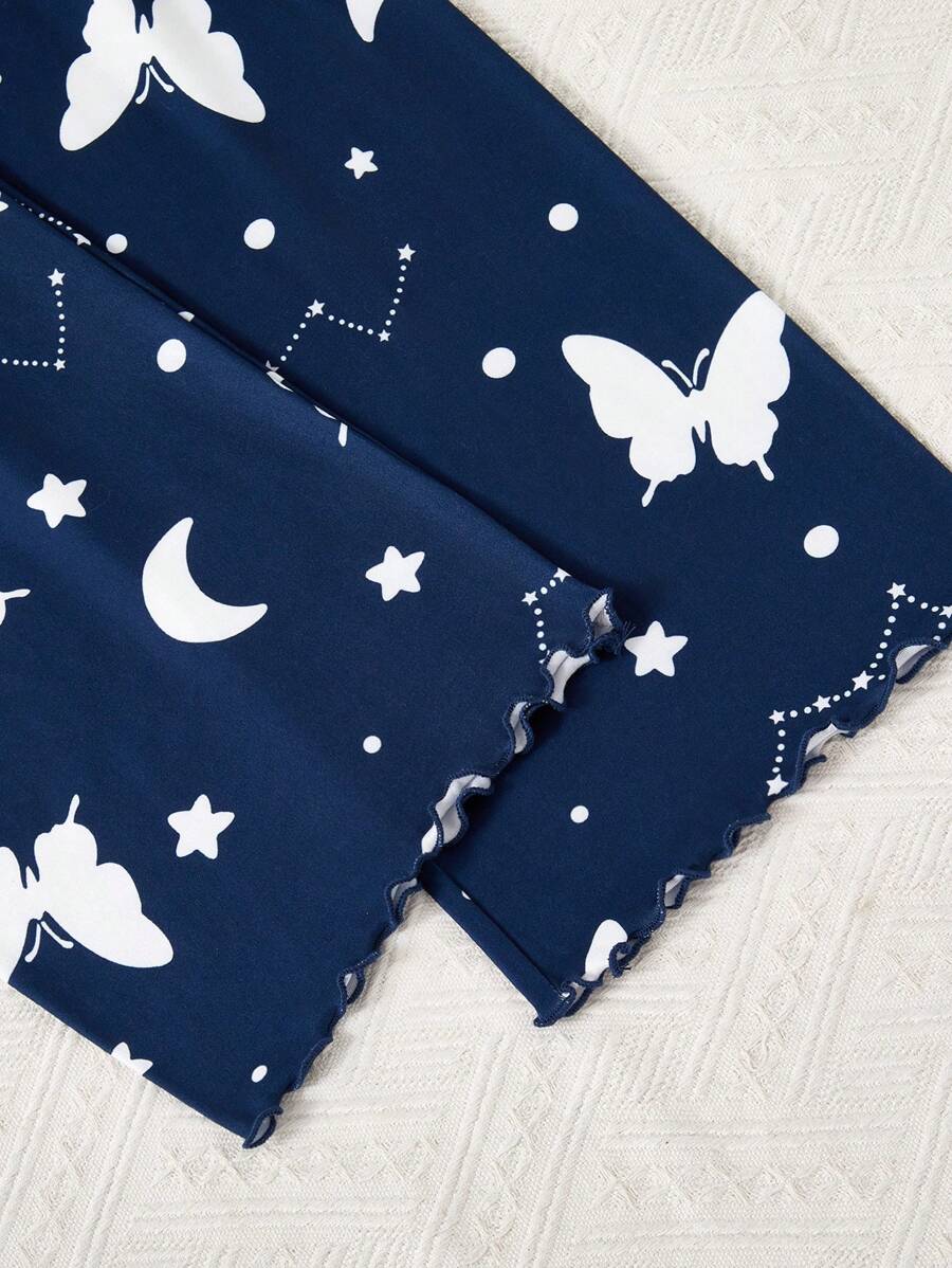 SHEIN طقم بيجامة نسائي 3 قطع مطبوع بالفراشات والفضاء