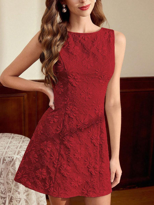 SHEIN Vintamour فستان قصير بدون أكمام بنقشة جاكار
