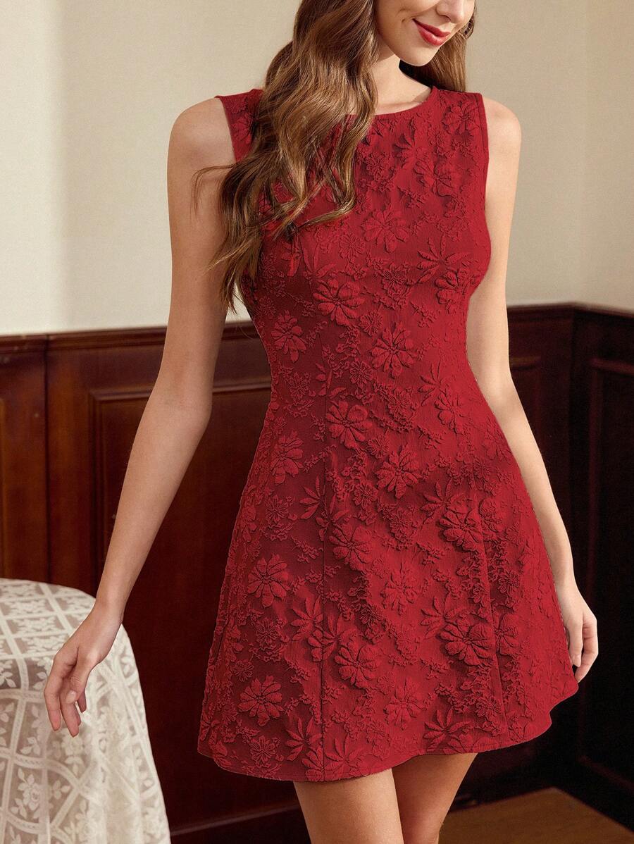 SHEIN Vintamour فستان قصير بدون أكمام بنقشة جاكار