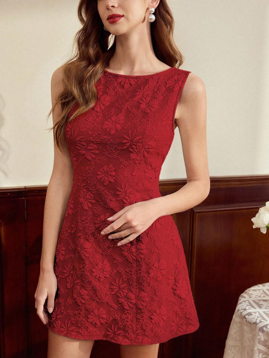SHEIN Vintamour فستان قصير بدون أكمام بنقشة جاكار