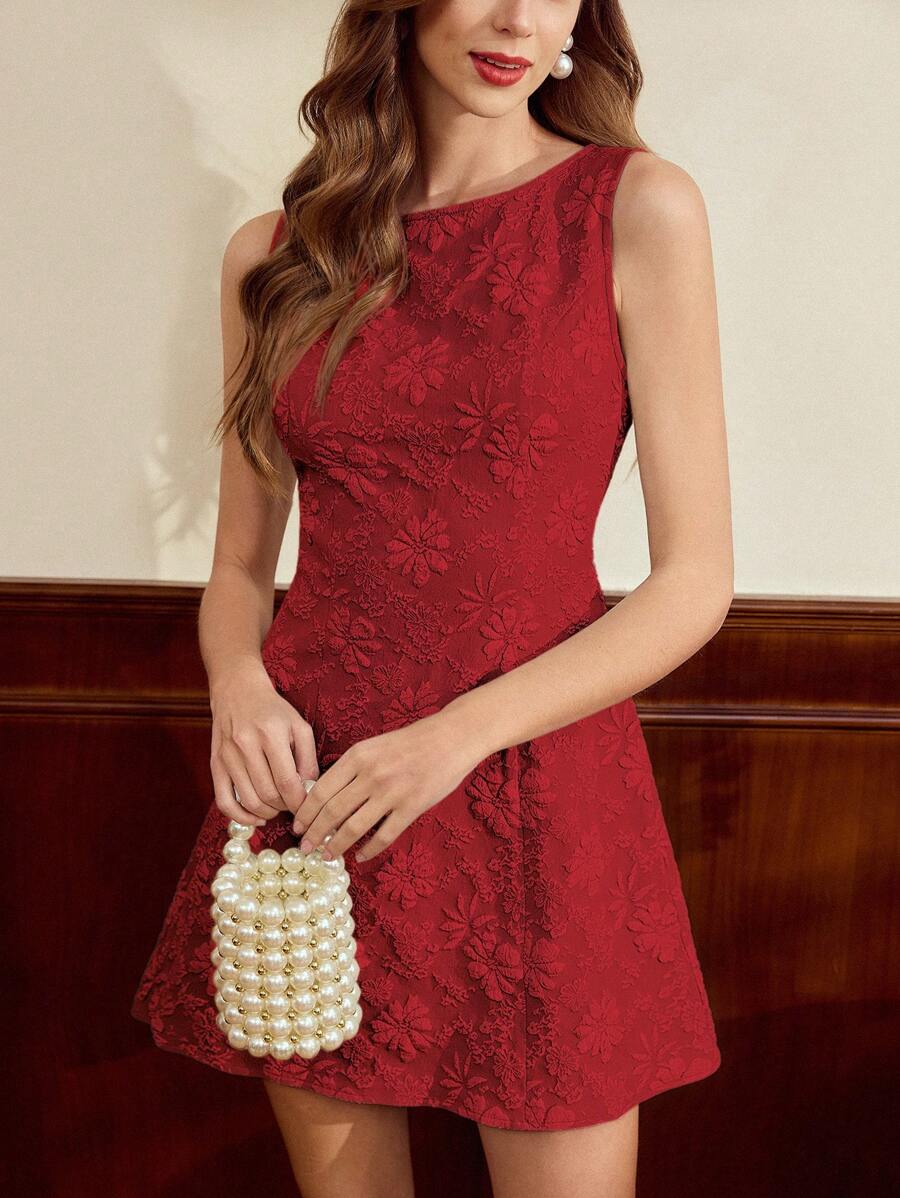 SHEIN Vintamour فستان قصير بدون أكمام بنقشة جاكار
