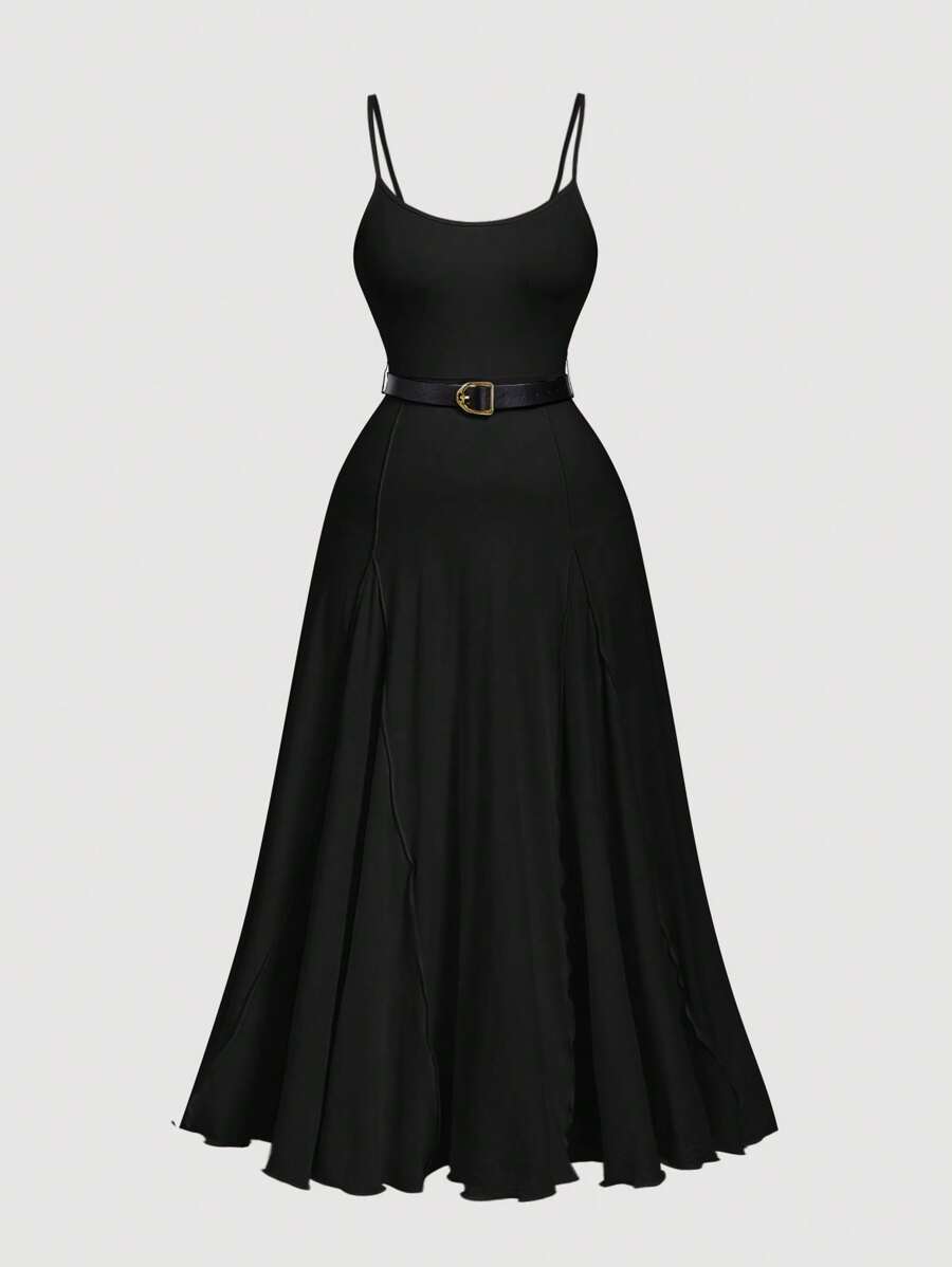 SHEIN MOD فستان أسود طويل بحزام