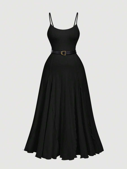 SHEIN MOD فستان أسود طويل بحزام