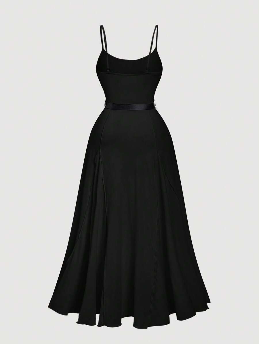 SHEIN MOD فستان أسود طويل بحزام