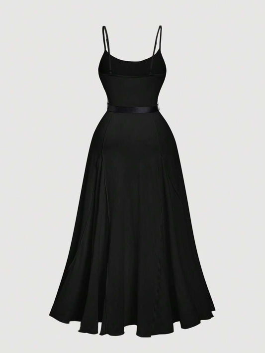 SHEIN MOD فستان أسود طويل بحزام
