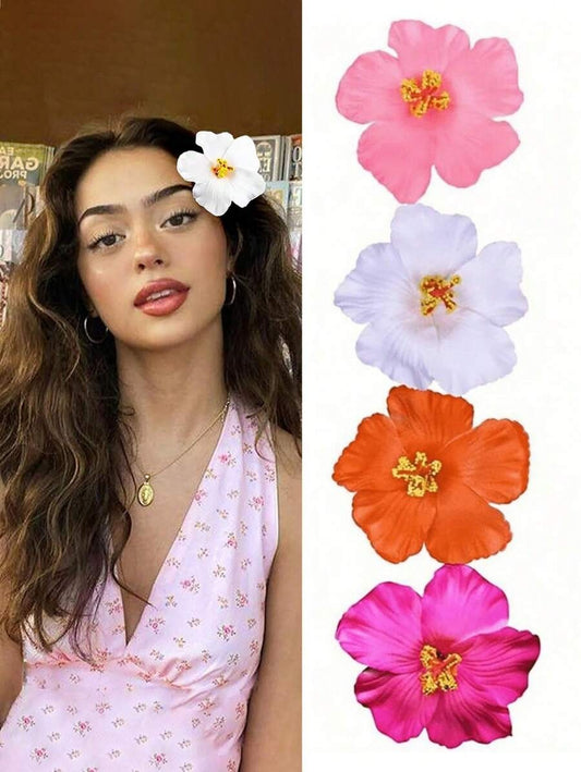 SHEIN مشابك شعر نسائية 4 قطع بزهور هاواي الاستوائية