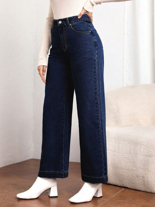 SHEIN EMERY ROSE سراويل جينز واسعة الساق بتصميم جيب مرتخٍ