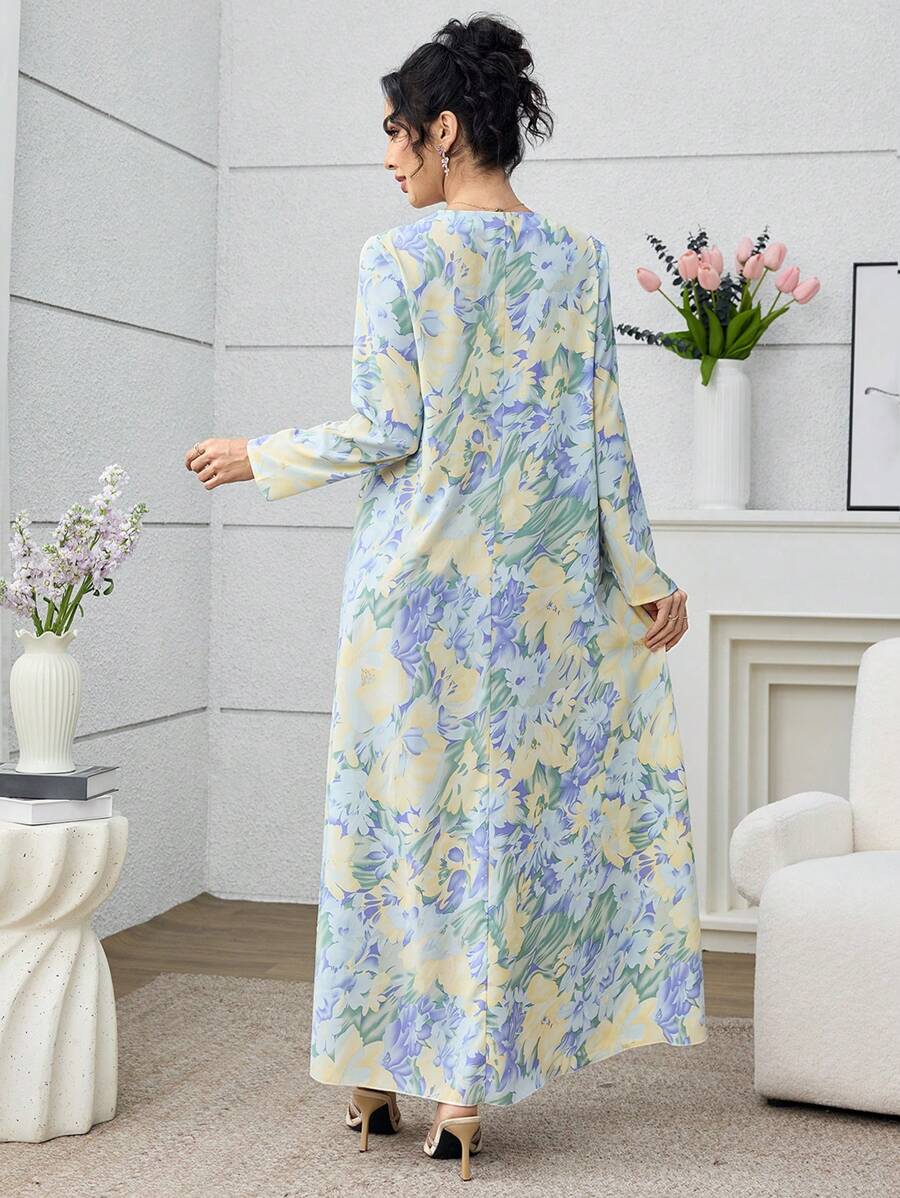 SHEIN Yasmyna فستان عربي بأكمام طويلة وطبعة زهرية كاجوال