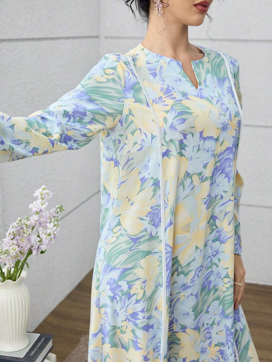 SHEIN Yasmyna فستان عربي بأكمام طويلة وطبعة زهرية كاجوال