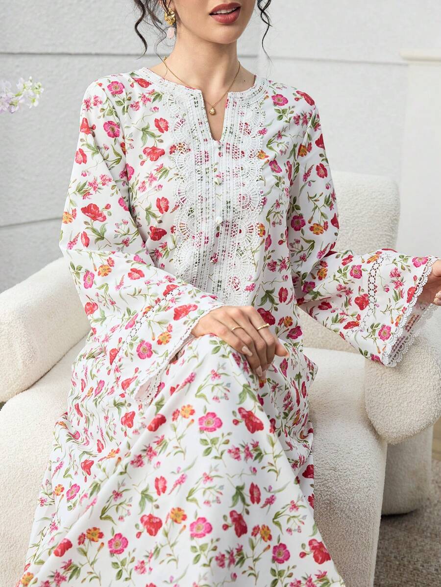 SHEIN فستان فضفاض مريح بطبعة موجة وأزهار أنيقة