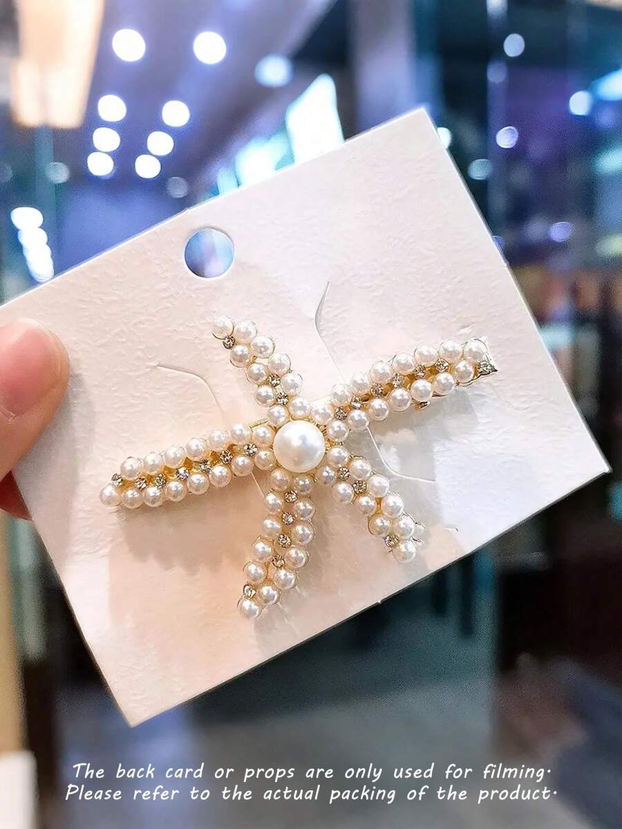 SHEIN مشابك شعر 3 قطع بتصميم نجمة البحر من اللؤلؤ الصناعي