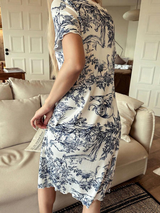 SHEIN كيمونو قصير بأكمام قصيرة مطبوع بطراز آسيوي