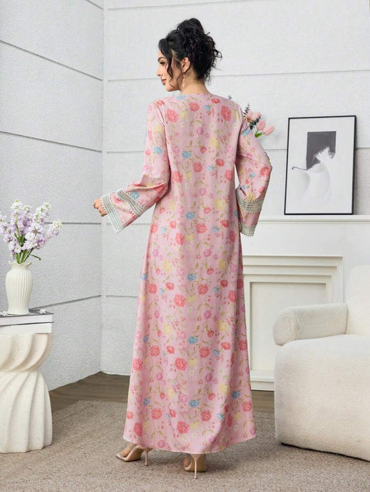 SHEIN Yasmyna فستان كاجوال فضفاض دانتيل زهري