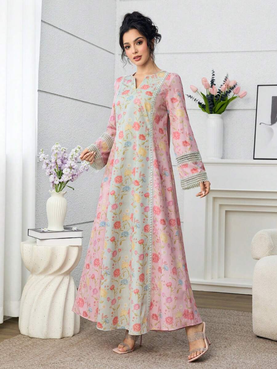 SHEIN Yasmyna فستان كاجوال فضفاض دانتيل زهري