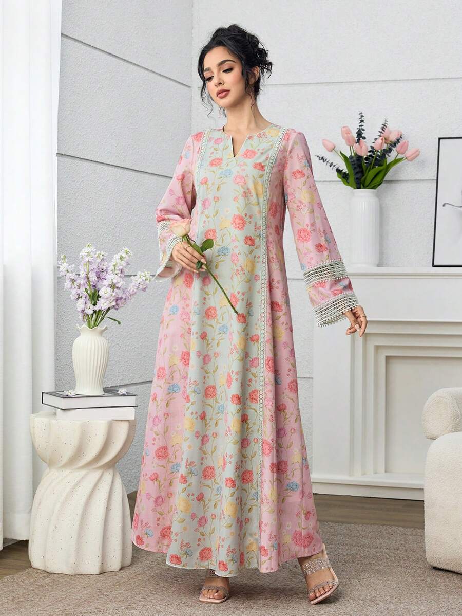 SHEIN Yasmyna فستان كاجوال فضفاض دانتيل زهري