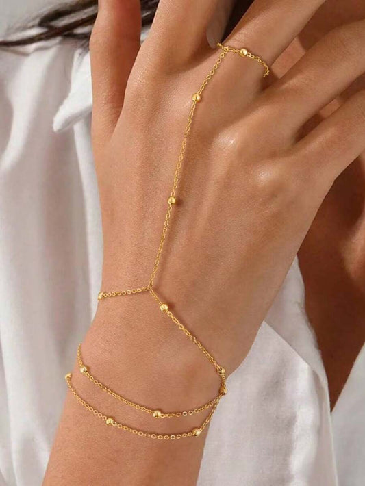 SHEIN سوار أصبع من الستانلس ستيل بسلسلة خرز اللؤلؤ الأنيق
