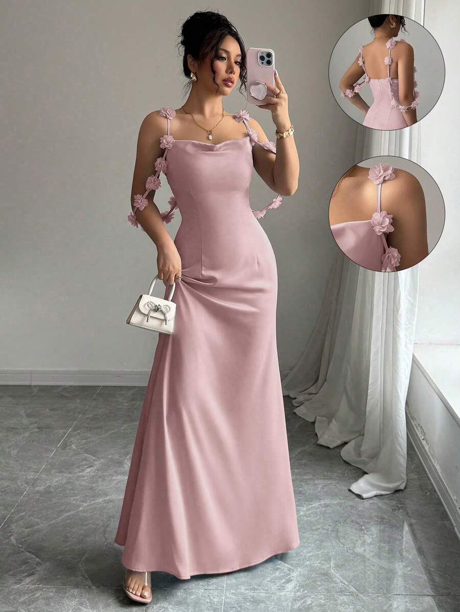 SHEIN Elenzga فستان وردي بأشرطة رفيعة ونقشة أزهار