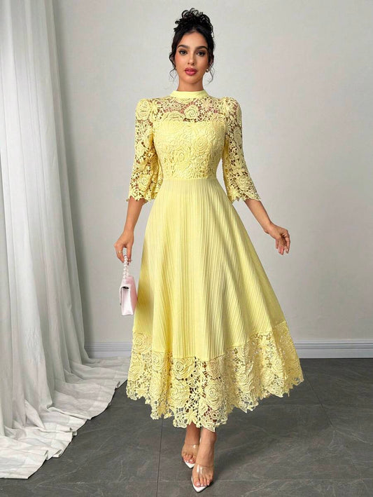 SHEIN Modelyn فستان أصفر بتطريز خرز