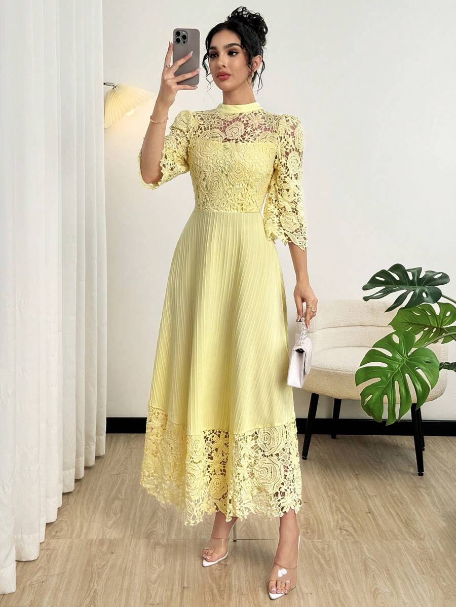 SHEIN Modelyn فستان أصفر بتطريز خرز