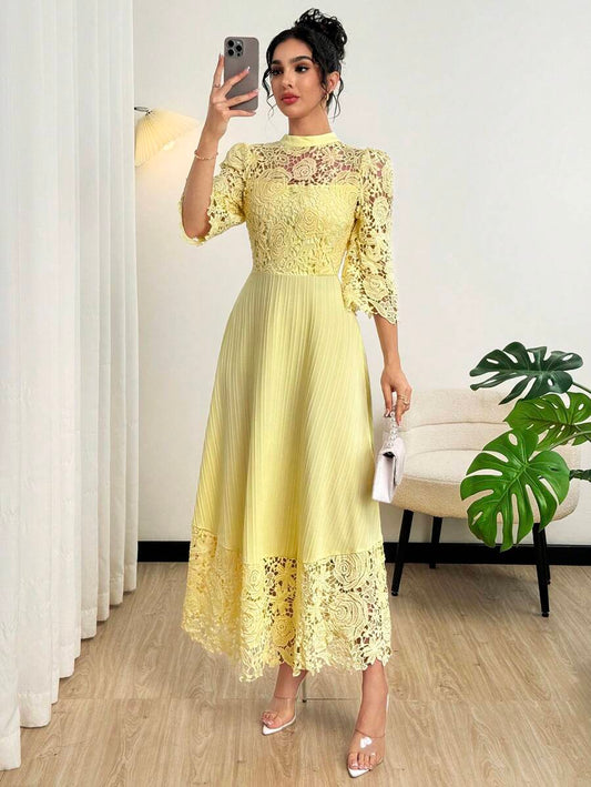 SHEIN Modelyn فستان أصفر بتطريز خرز