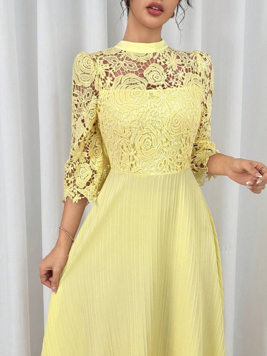 SHEIN Modelyn فستان أصفر بتطريز خرز