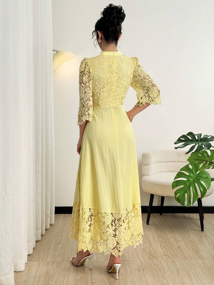 SHEIN Modelyn فستان أصفر بتطريز خرز
