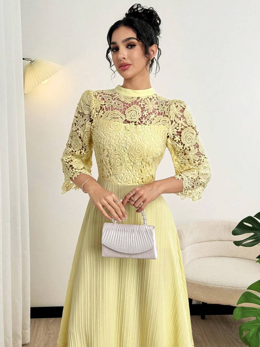 SHEIN Modelyn فستان أصفر بتطريز خرز
