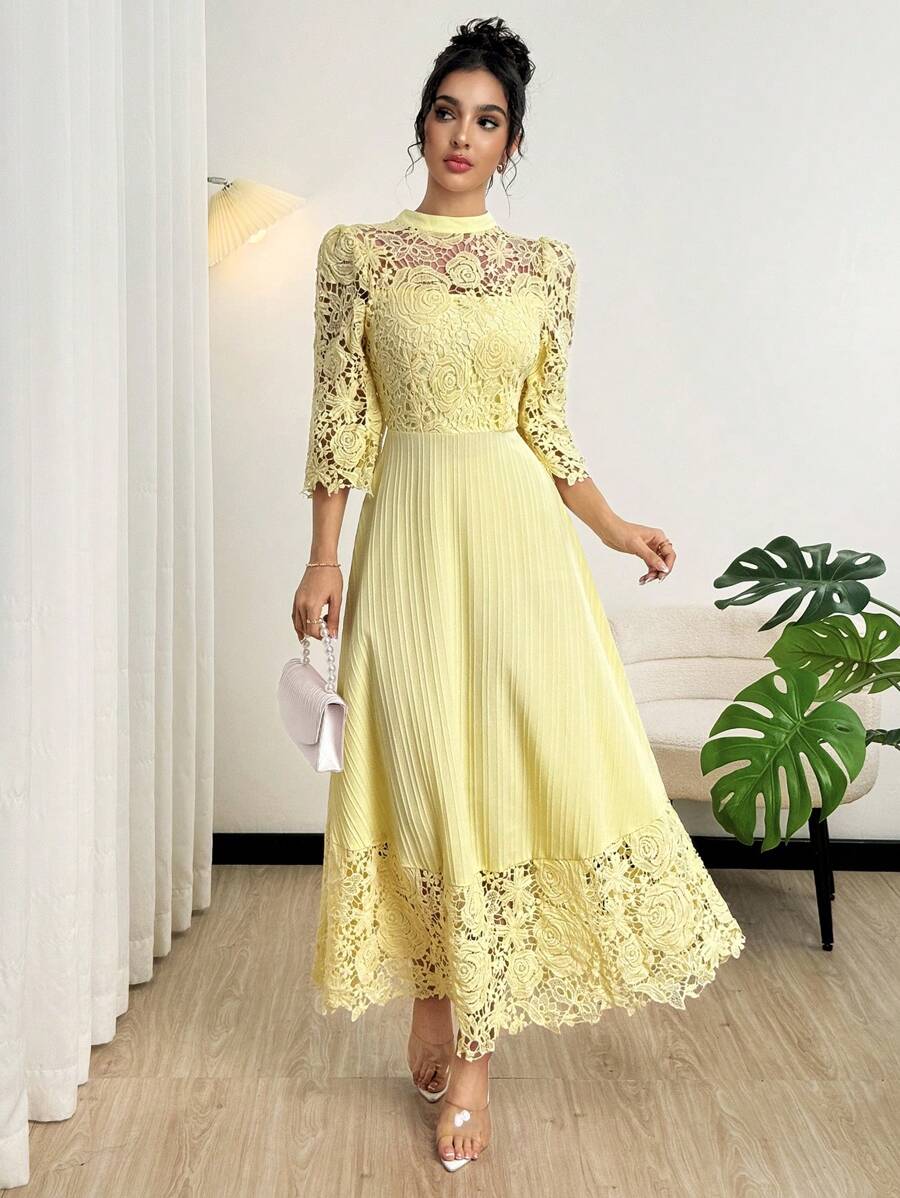 SHEIN Modelyn فستان أصفر بتطريز خرز
