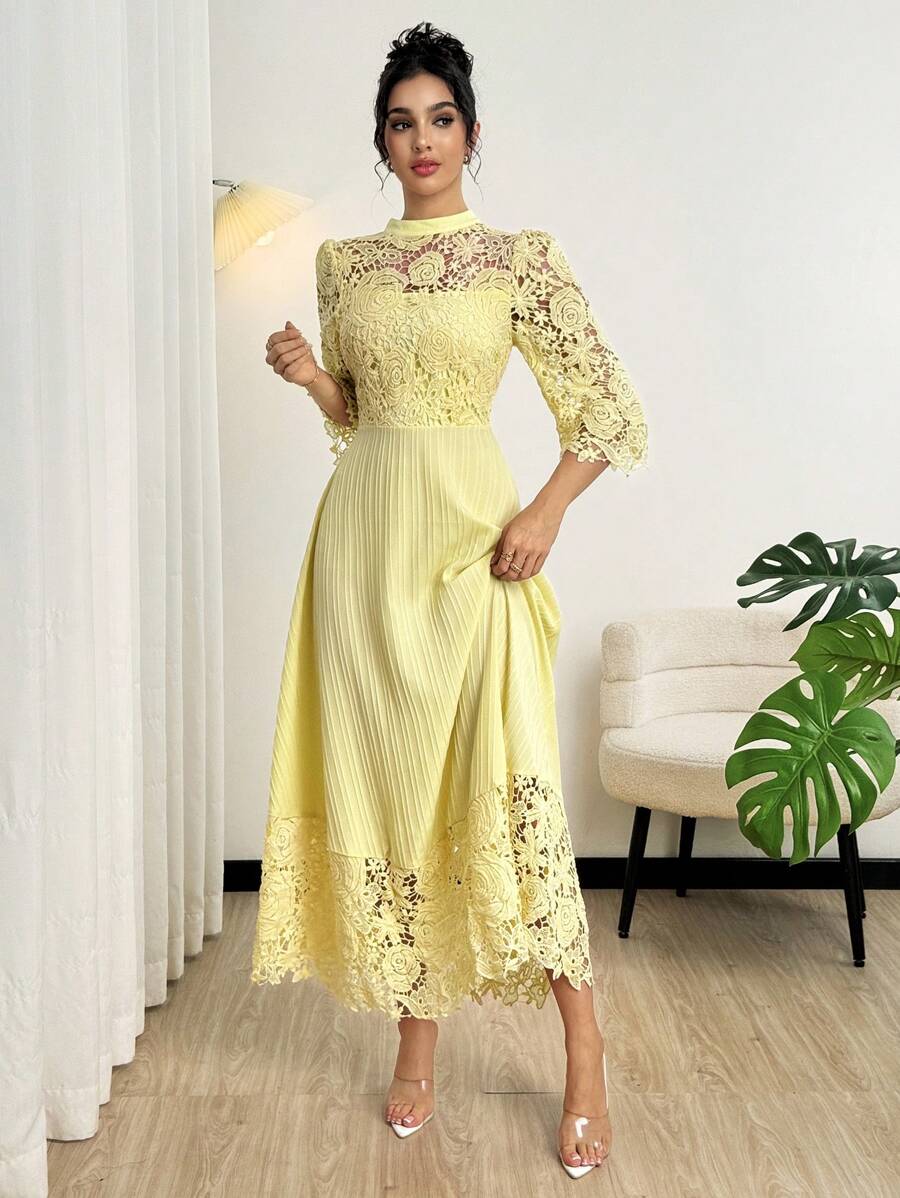 SHEIN Modelyn فستان أصفر بتطريز خرز