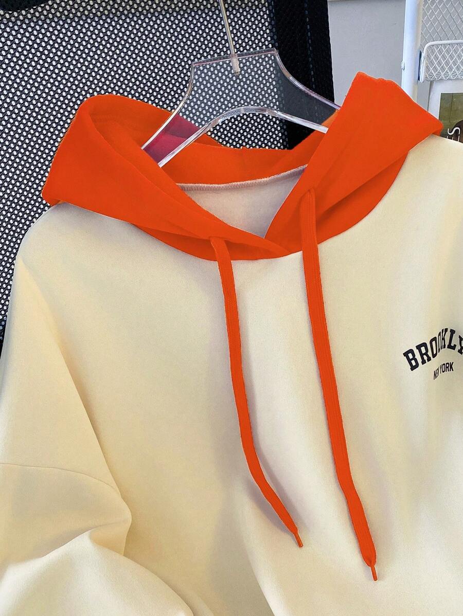 SHEIN هودي نسائي كاجوال برتقالي بسيط