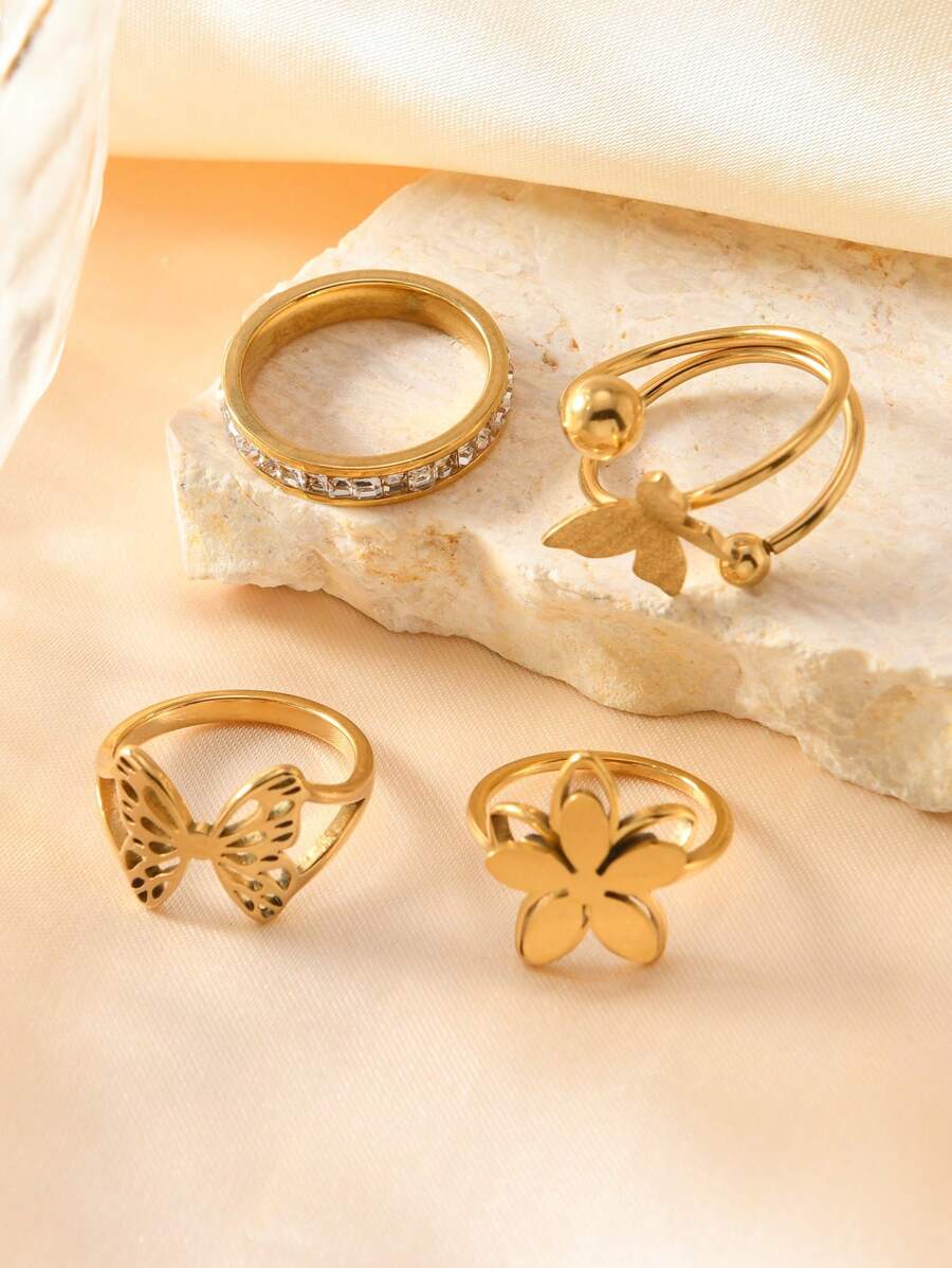 SHEIN طقم خواتم ستانلس ستيل 4 قطع