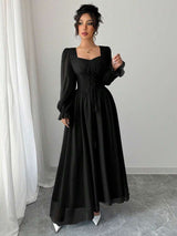 SHEIN Modelyn فستان أسود طويل بأكمام وخصر عالي