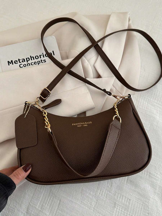 SHEIN حقيبة كتف من جلد اصطناعي بلون بني داكن