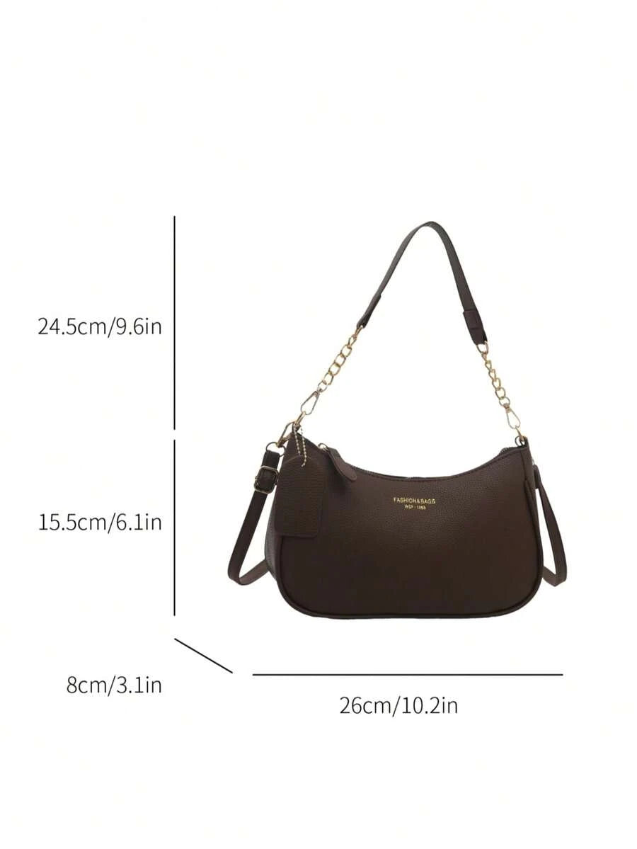 SHEIN حقيبة كتف من جلد اصطناعي بلون بني داكن