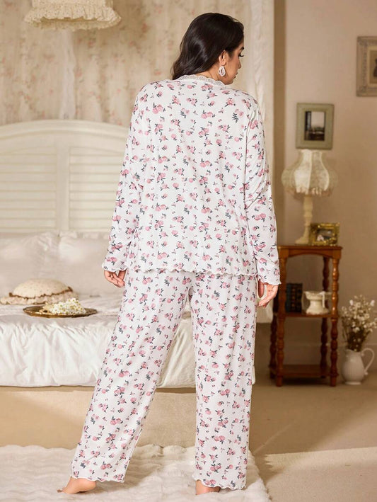 SHEIN CottageSlumber طقم بيجامة دانتيل زهرية ناعمة