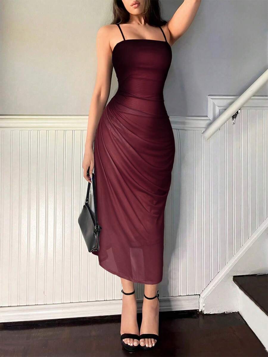 SHEIN Firerie فستان أنيق بتدرج لوني بلون عنابي