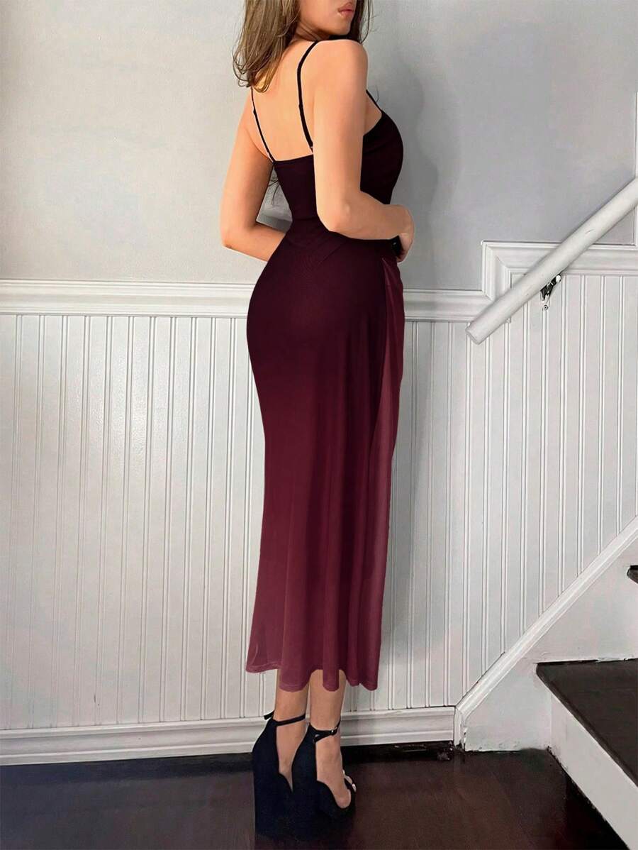 SHEIN Firerie فستان أنيق بتدرج لوني بلون عنابي
