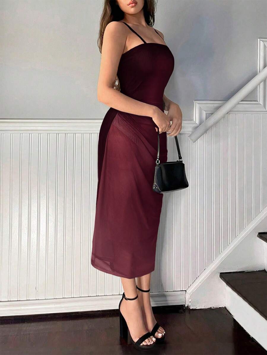 SHEIN Firerie فستان أنيق بتدرج لوني بلون عنابي