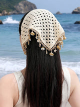 SHEIN باندانا كروشيه بوهو باللون البيج مع شرابات وأصداف ونجمة البحر