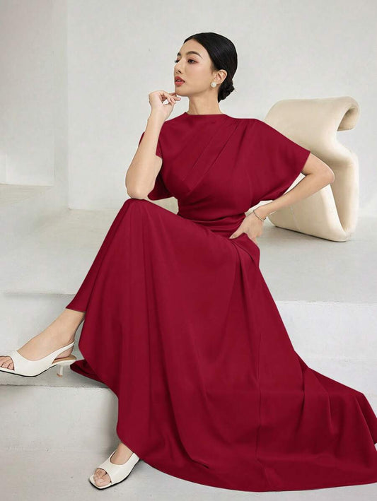 SHEIN Heiryn فستان طويل بلون عنابي أنيق