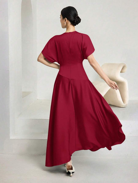 SHEIN Heiryn فستان طويل بلون عنابي أنيق