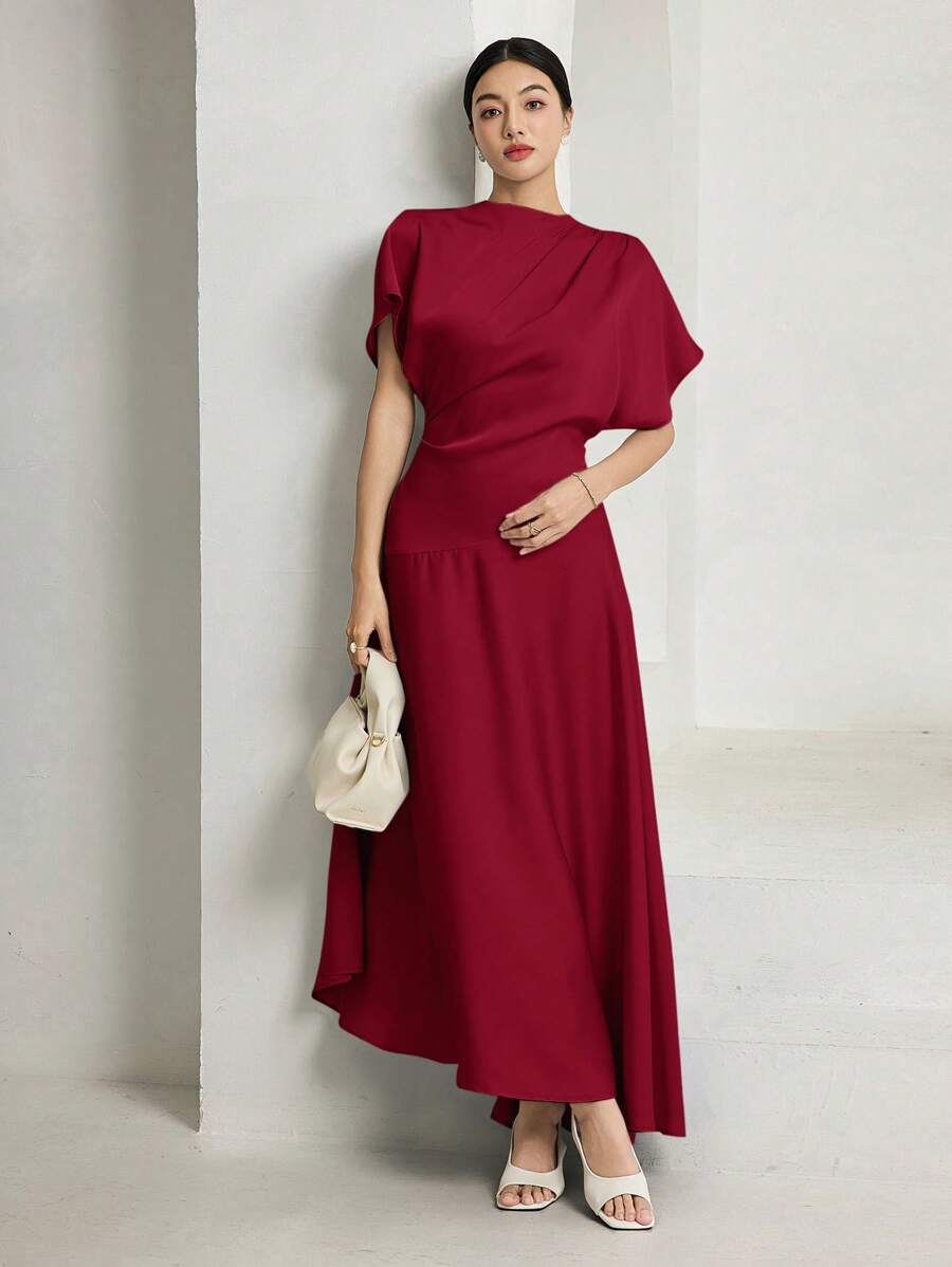 SHEIN Heiryn فستان طويل بلون عنابي أنيق