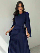 SHEIN Firerie فستان طويل أزرق بأكمام طويلة وخصر واسع