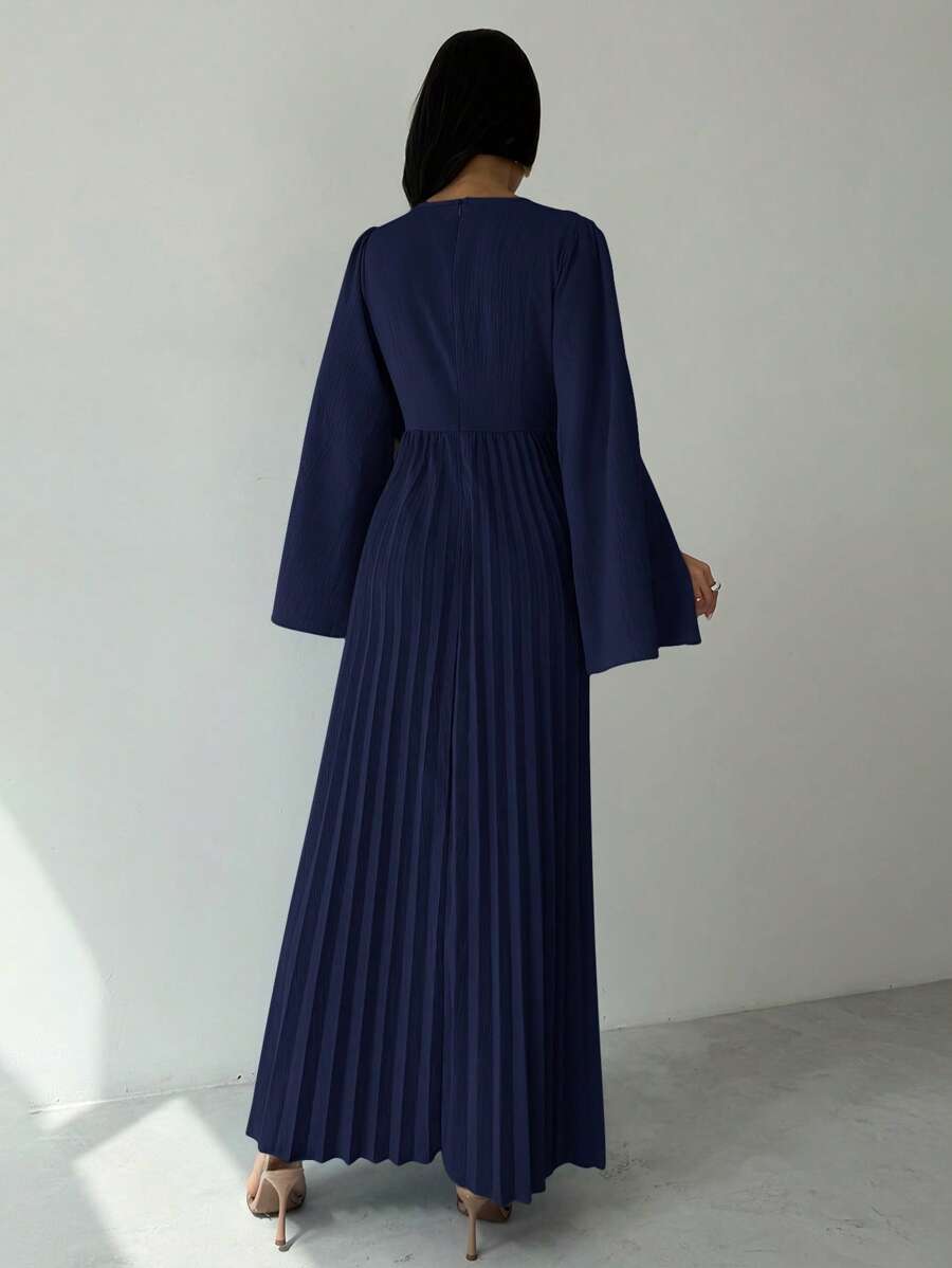 SHEIN Firerie فستان طويل أزرق بأكمام طويلة وخصر واسع